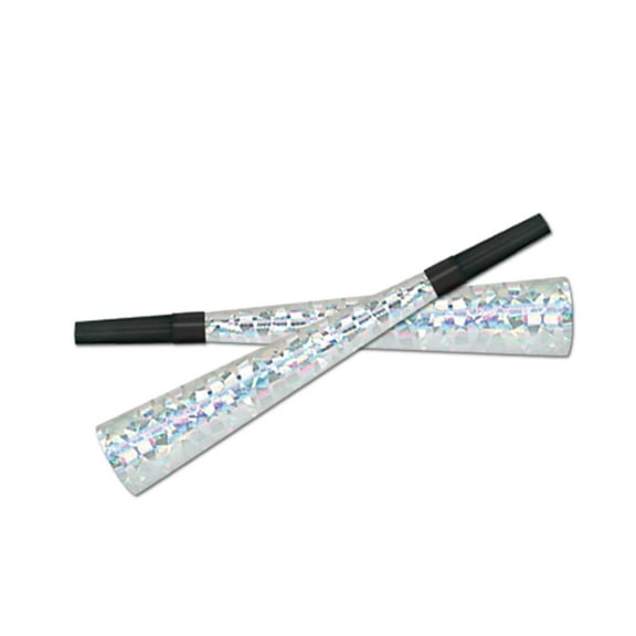 Beistle Club Pack of 100 Swingin' Silver and Black New Year's Eve Foil Trumpet Horn Party Favors 9"
