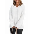 thumbnail image 3 of Women'S Loose Sweater V Neck Long Sleeve Shirt Casual Autumn and Winter Tops White XXL, 3 of 9