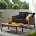 thumbnail image 2 of GDF Studio The Crowne Collection Outdoor Acacia Wood and Wicker Loveseat and Coffee Table Set with Sunbrella Cushions, Teak, Mixed Brown, and Canvas Black, 2 of 10