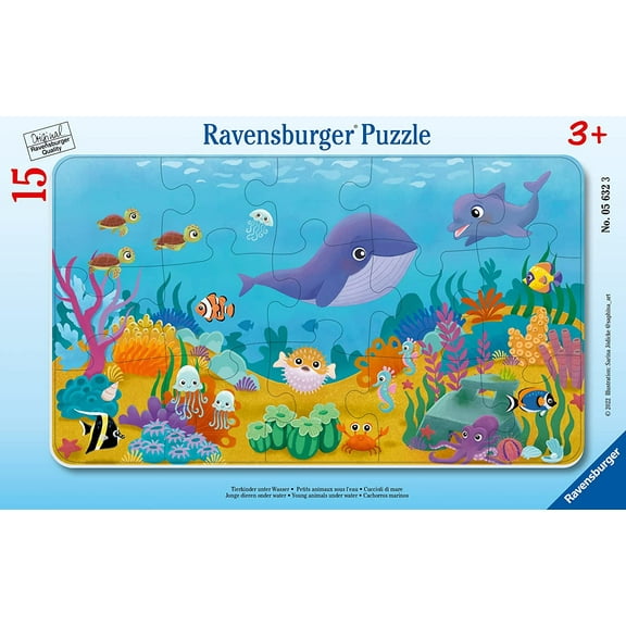 Ravensburger 05632 Children's Puzzle - Animal Children Underwater - 15 Pieces Frame Puzzle for Children from 3 Years