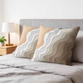 thumbnail image 6 of 24x24 Pillow Covers Set of 2, Brown Coastal Beach Square Throw Pillow Covers for Couch/Sofa/Living Room, Retro Farmhouse Ocean Waves Striped Decorative Soft Pillowcases for Couch Throw Pillows, 6 of 9
