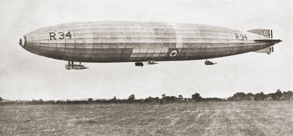 The R34 British Rigid Airship In 1919 First Aircraft To Make An East-To-West Crossing Of The Atlantic Ocean From The Story Of Seventy Momentous Years Published By Odhams Press 1937 Canvas Art - Ken We