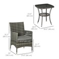 thumbnail image 2 of 3 Pieces Wicker Patio Furniture Set, Rattan Bistro Set with Glass Top Coffee Table and Cushions, Outdoor Conversation Set for Garden, Porch, Balcony, Mixed Grey, 2 of 7