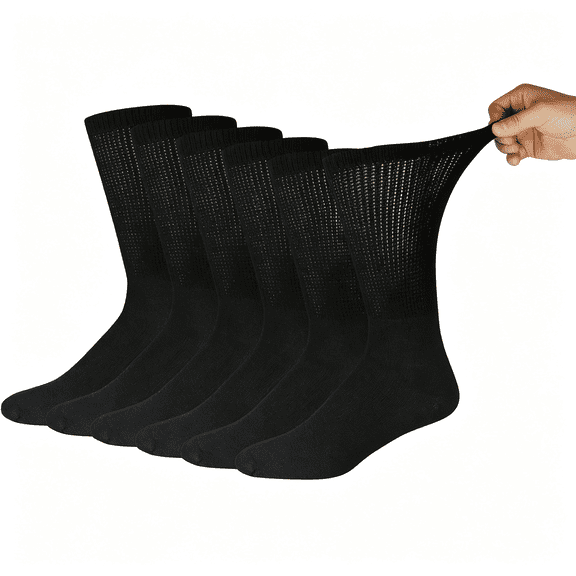 TELOLY Big and Tall Diabetic Cotton Neuropathy Crew Socks, King Size Mens Athletic Crew Socks Big and Tall Socks Size 13-16 Men(13-16, Black) - 6 Pairs