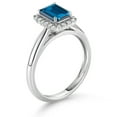thumbnail image 3 of Gem Stone King 1.30 Ct Emerald Cut London Blue Topaz G/H Lab Grown Diamond 10K White Gold Halo Engagement Ring (Size 5), 3 of 4