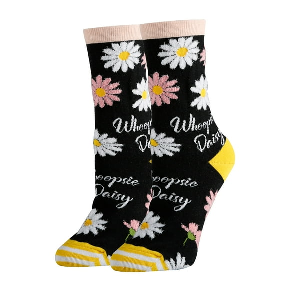 Womens Novelty Funny Daisy Crew Socks, Whoopsie, Colorful Dress Cotton Socks