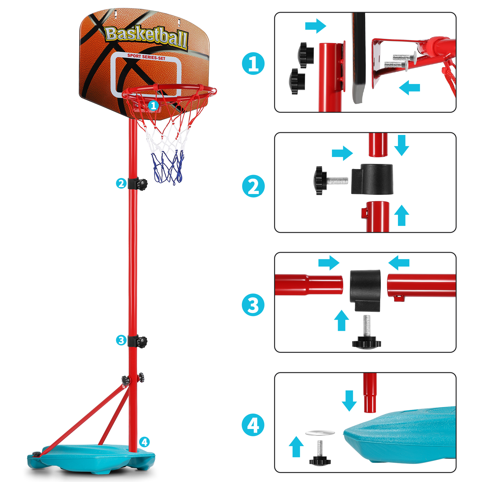 SUPER JOY Basketball Hoop Set with 3 Balls for Kids, 2.7 to 6.3Ft ...