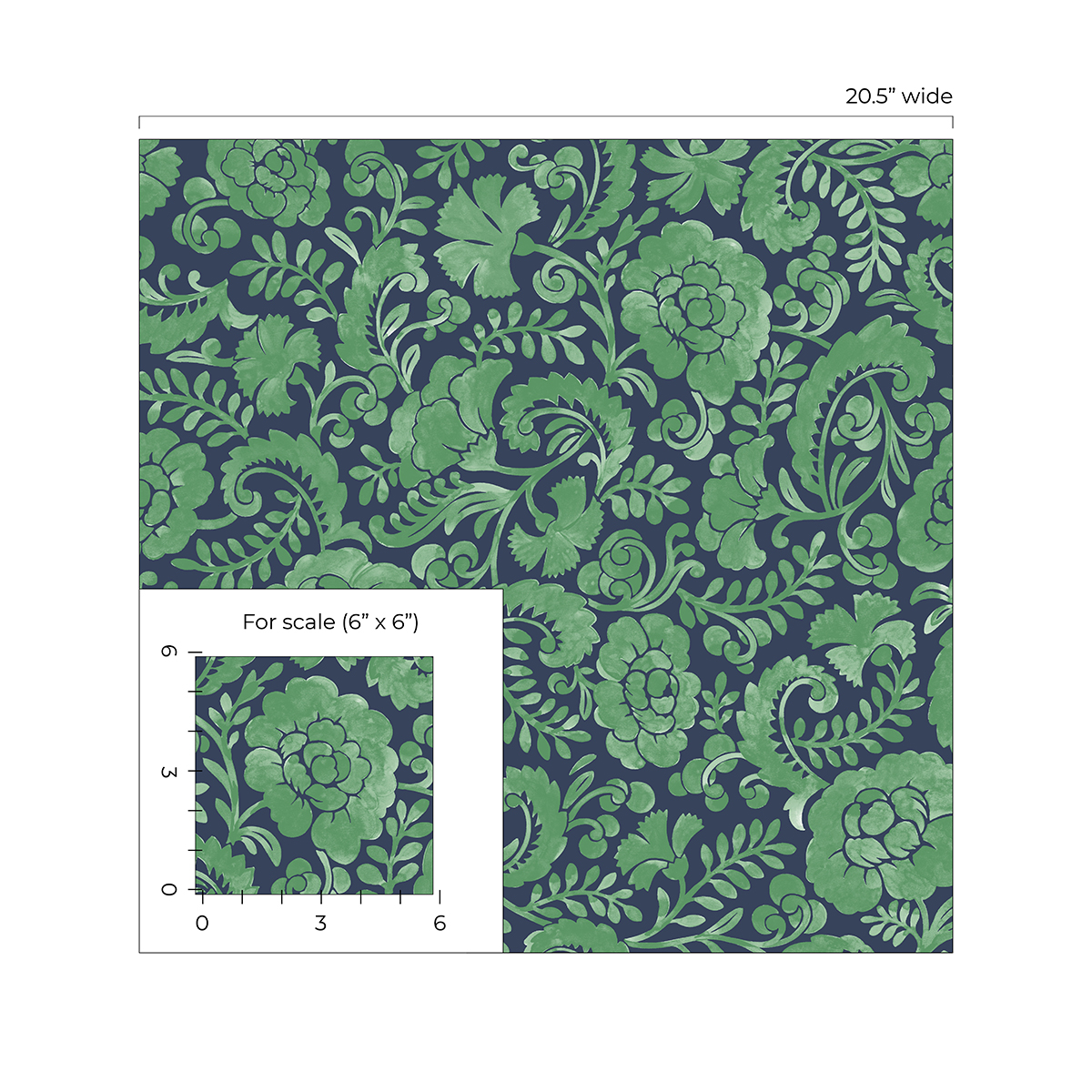 NextWall Spearmint & Navy Tonal Paisley Peel and Stick Wallpaper