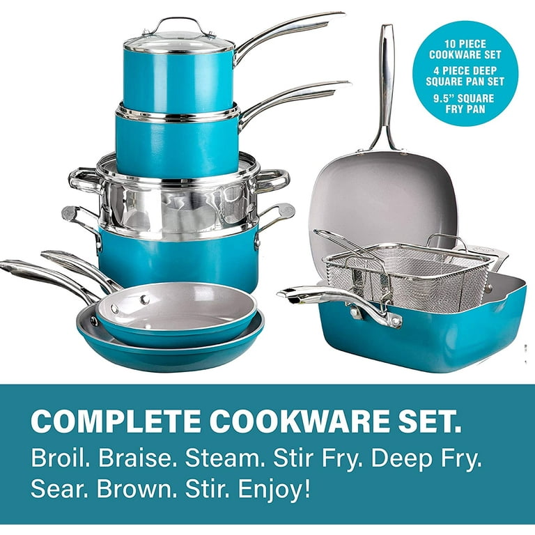 Gotham Steel 32 Piece Cookware Set, Bakeware and Food Storage Set, Nonstick  Pots and Pans, Blue
