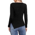 thumbnail image 3 of INSPIRE CHIC Blusa de punto de manga larga para mujer, cuello barco, dobladillo irregular, manga larga, camiseta casual, XS, negra, 3 of 6