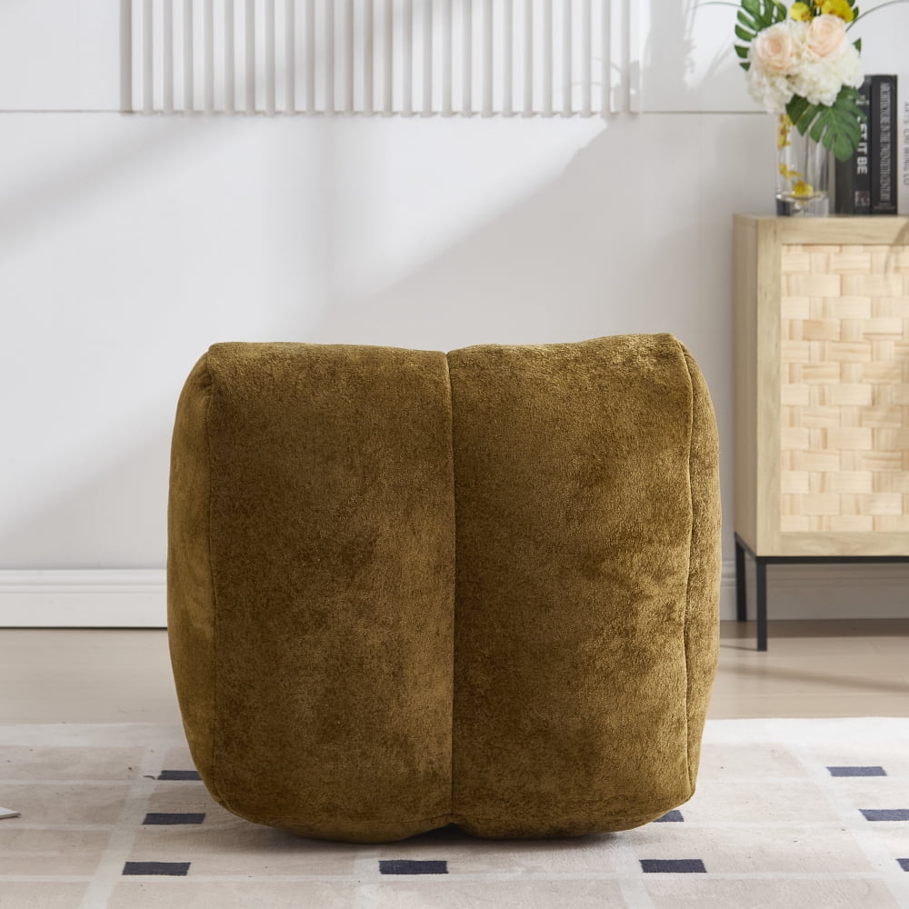 Pawverly Ergonomic Bean Bag Sofa Chair for Adults, 59-Inch Brown Lounge Chair, Sponge Filled, Modern Curved Beanbag Sofa for Living Room & Bedroom
