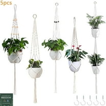 IBEEDOW 5 Pack Macrame Plant Hangers, Indoor Hanging Plant Holder with Hook Nails, Handmade Macrame Planter Hanging Baskets for Small Plant Pots, Outdoor Flower Pots Holder