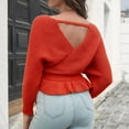 thumbnail image 4 of Lilgiuy Woman Tight-Fitting V-neck Pleated Knit Long Sleeve Pullover Sweater Top,Red,4(S) Winter Dresses for 2022, 4 of 5