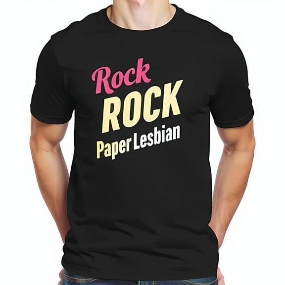 Funny Cotton Short Sleeve T-Shirt - " Rock Rock Paper Lesbian " Playful Graphic Tee with Bold Colors