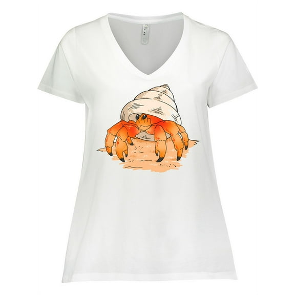 Inktastic Cute Hermit Crab on Beach Women's Plus Size V-Neck T-Shirt