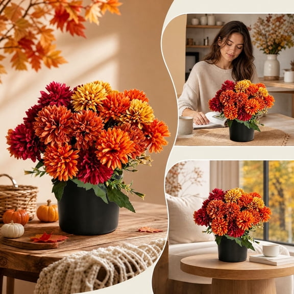 ddioayh Fall Artificial Potted Chrysanthemum Plants 13.8 Inches Bonsai Flower for Table Living Room Bedroom Decor Home Desk