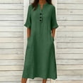 thumbnail image 2 of aohooy Women's Tunic Dress Henley Neck Half Sleeve Cotton Loose Vacation Beach Dresses Summer Casual Midi Dress with Pockets Green,S, 2 of 7