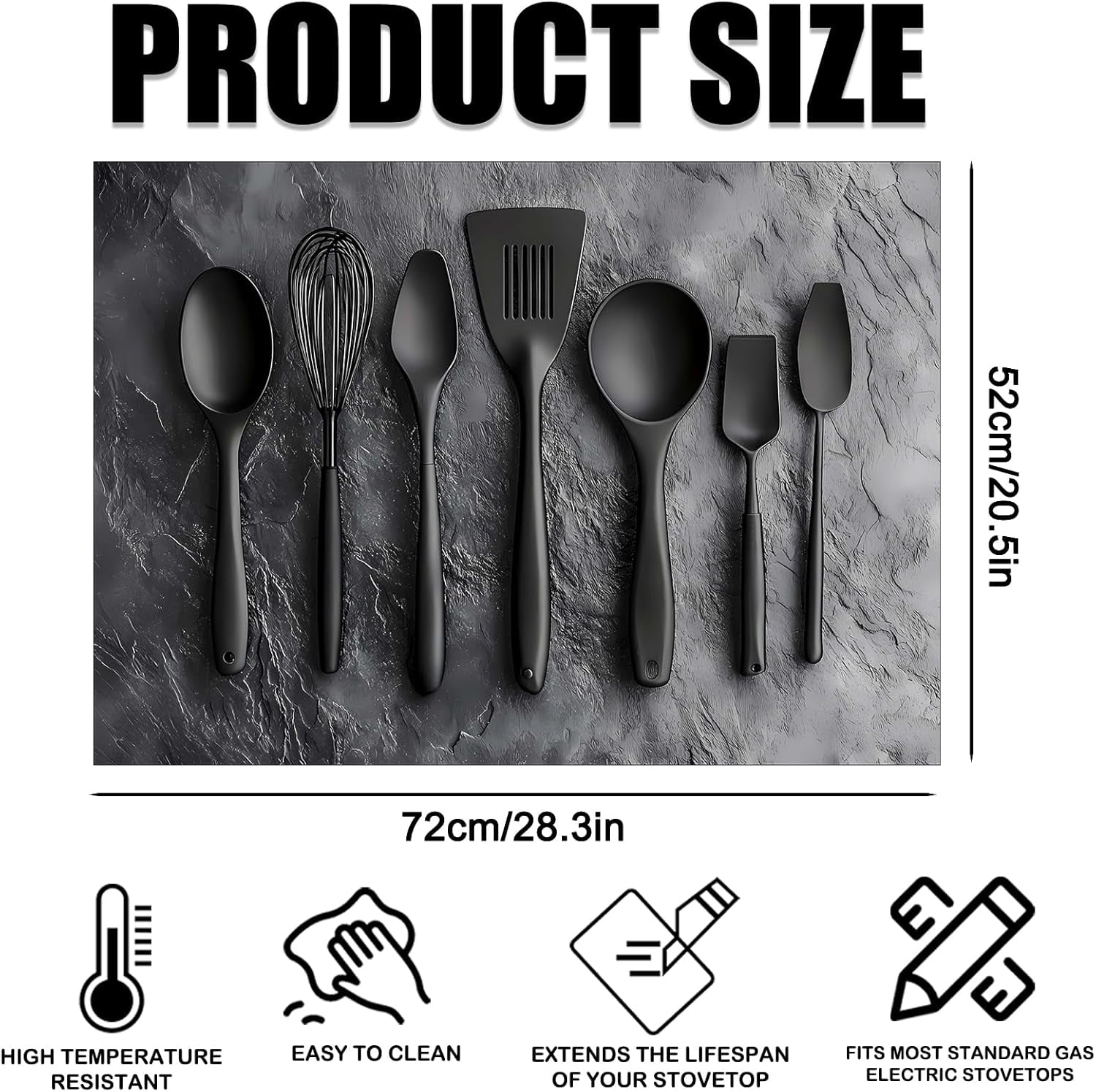 Stove Top Cover Polyester & Diatom Mud Blend 28.35×20.47inches (Black Kitchen Utensils Design) Stove Top Cover for Kitchen, Perfect for Cooking Enthusiasts,Home Decor