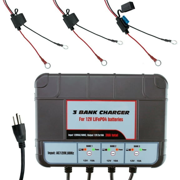 Banshee Lithium LiFePO4 12V 10A 3 Bay Charger Maintainer for Auto & Marine Applications
