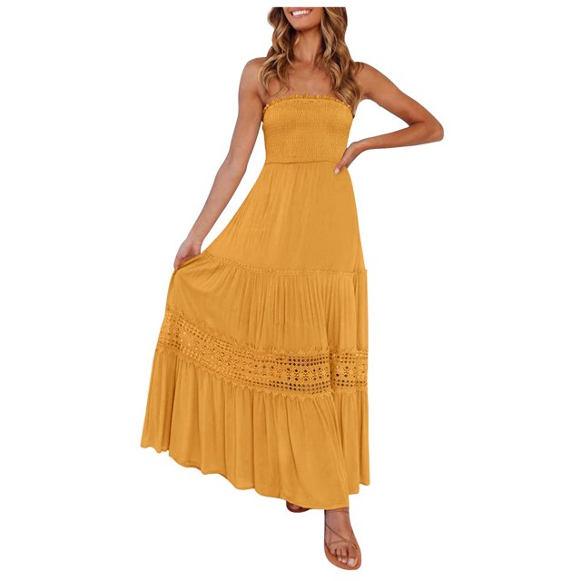 Pompotops Robe Sans Manches Mode Décontractée Couleur Unie Sexy Taille Fine