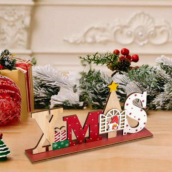Fnochy Christmas Table Alphabet Decorations, Merry Christmas Tabletop Wooden Sign, Indoor Christmas Decorations, for Dinner Party Coffee Table Clearance