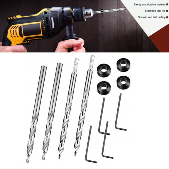 Pocket Hole Jig Drill Bit Set - 4 HSS Step Drills with Hex & Round Shanks for Kreg and Other Jigs