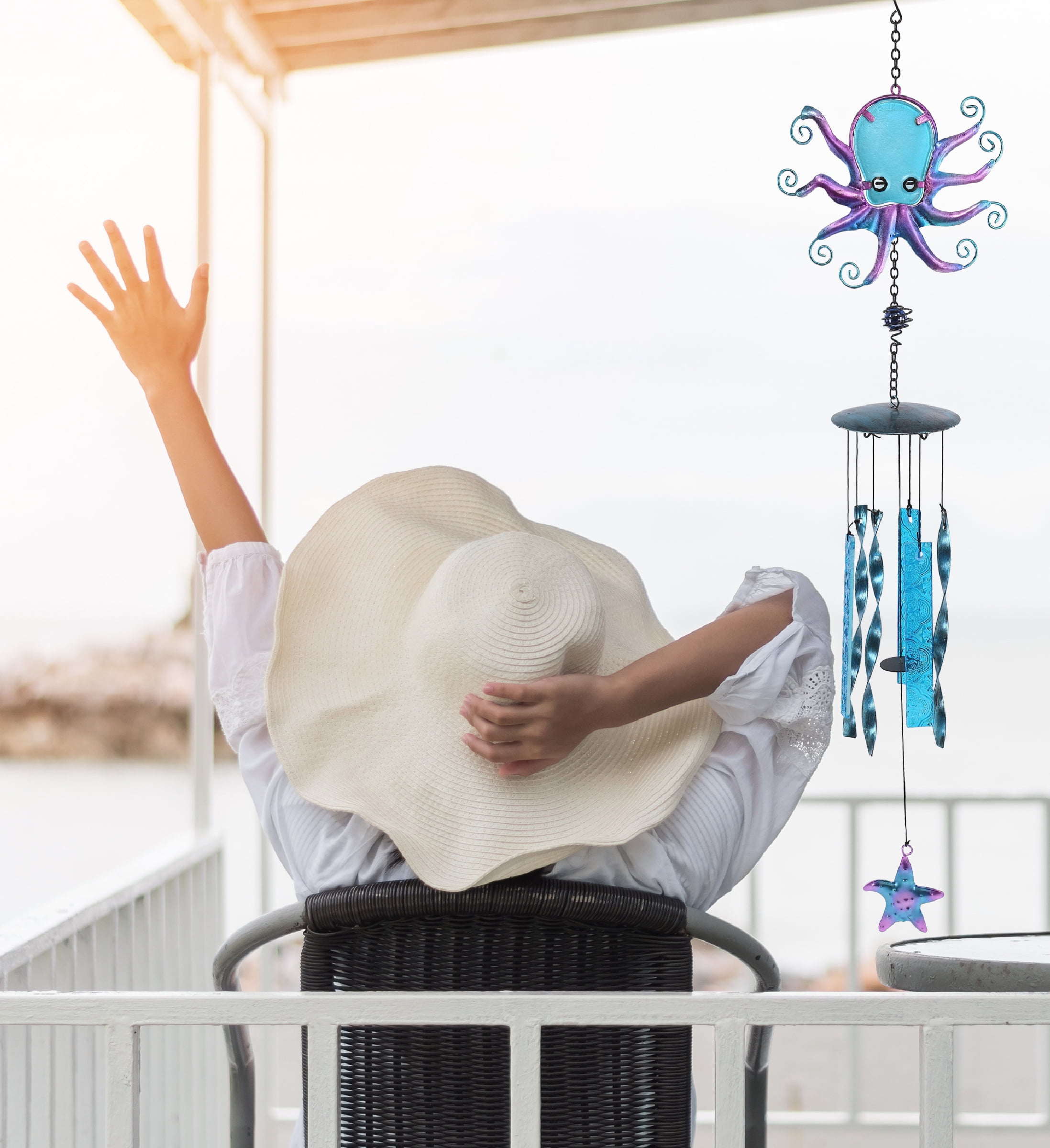 CoTa Global Octopus Wind Chime - Handmade Glass and Metal Chime - Ocean Life Hanging Decor - Colorful Home Decor Gift, Indoor and Outdoor Hanging Decoration for Porch, Patio and Garden – 27.5 Inches