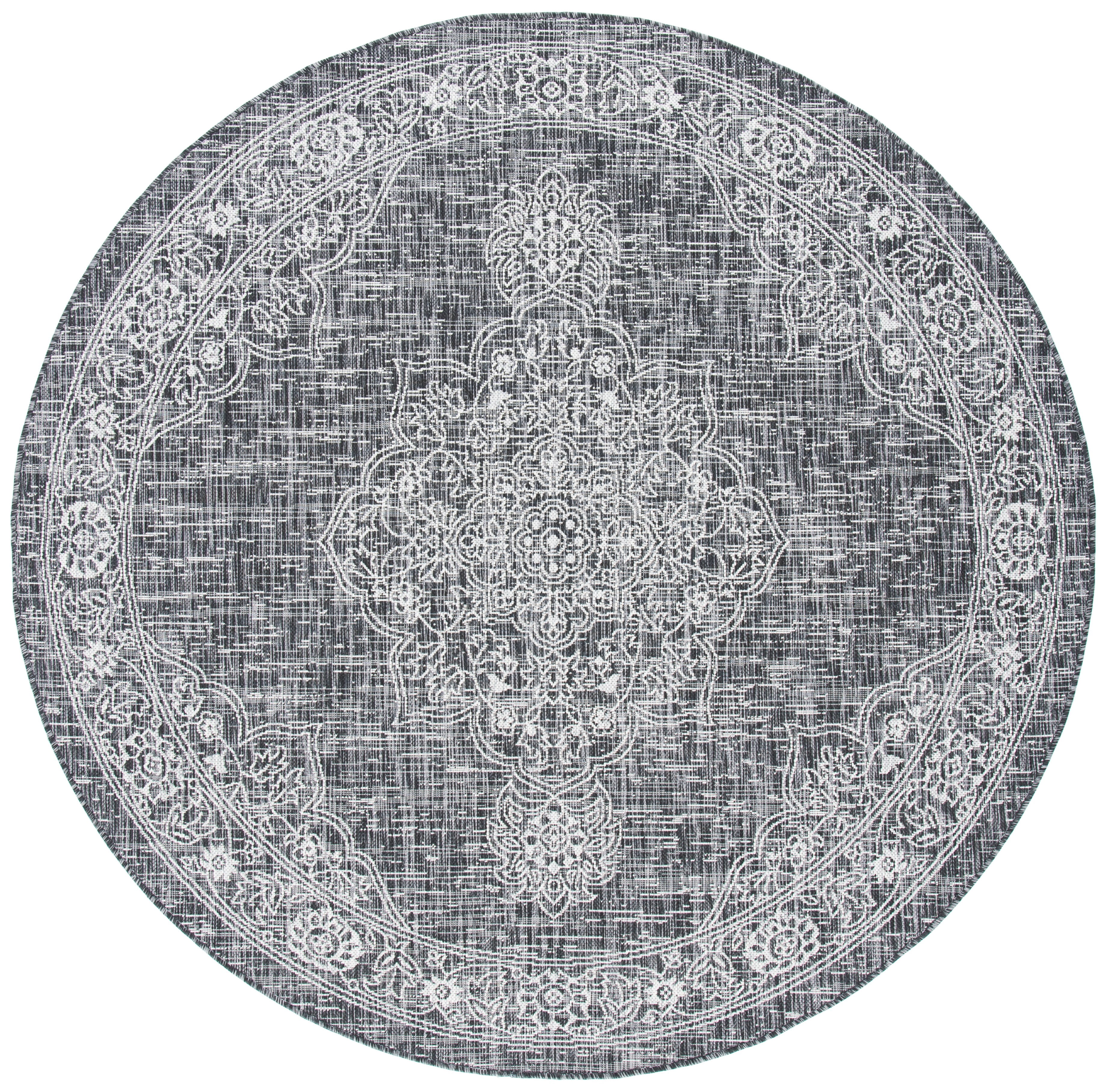 Safavieh Courtyard Chao Medallion Indoor/Outdoor Area Rug, Gray/Black, 6'7" x 6'7" Round