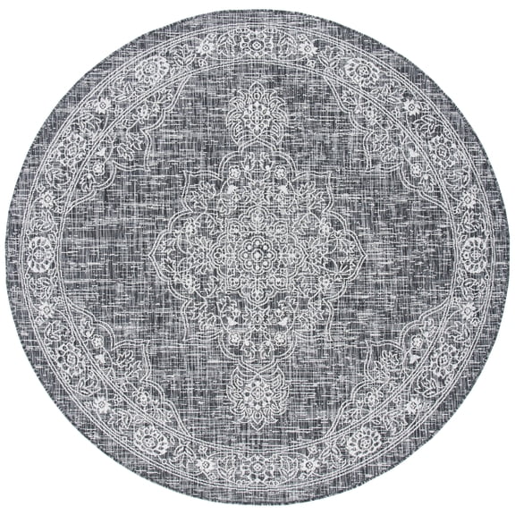 SAFAVIEH Courtyard Chao Medallion Indoor/Outdoor Area Rug, Grey/Black, 6'7" x 6'7" Round