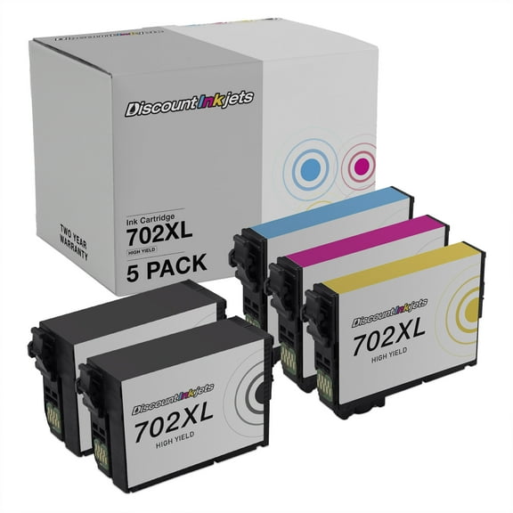 DI Ink Cartridges for Epson 702 702 XL HY 2-Black,1-Cyan Magenta Yellow 5pk Compatible with Epson WorkForce: WF-3720 WorkForce Pro: WF-3720, WF-3730, WF-3733