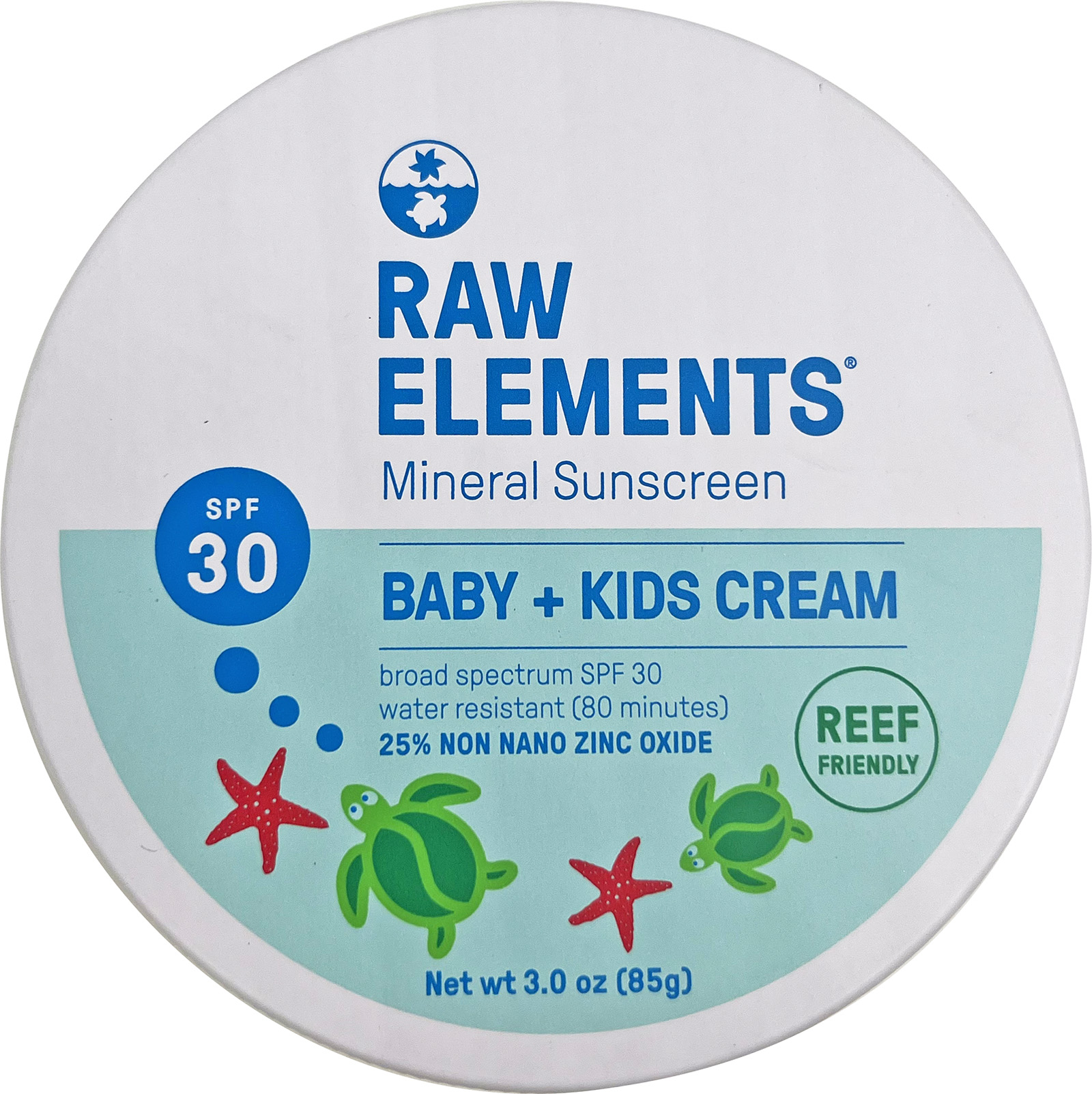 Raw Elements Baby and Kids Mineral Sunscreen SPF30 Cream Tin 3.0 oz