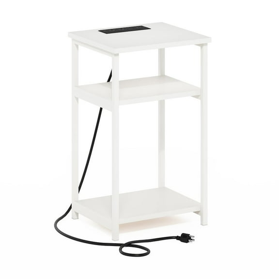 Furinno 3-Tier USB and Type-C Charging Port Open Storage Side Table with Metal Frame