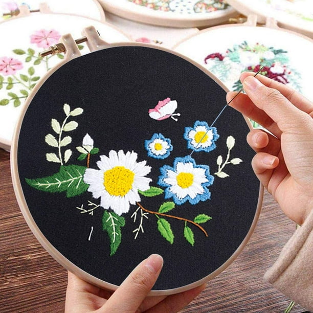 Embroidery Starter Kit for Beginners Stamped Cross Stitch Kits with Cute  Flowers and Plants Patterns with Embroidery Hoops and Color Threads for  Adults Kids 