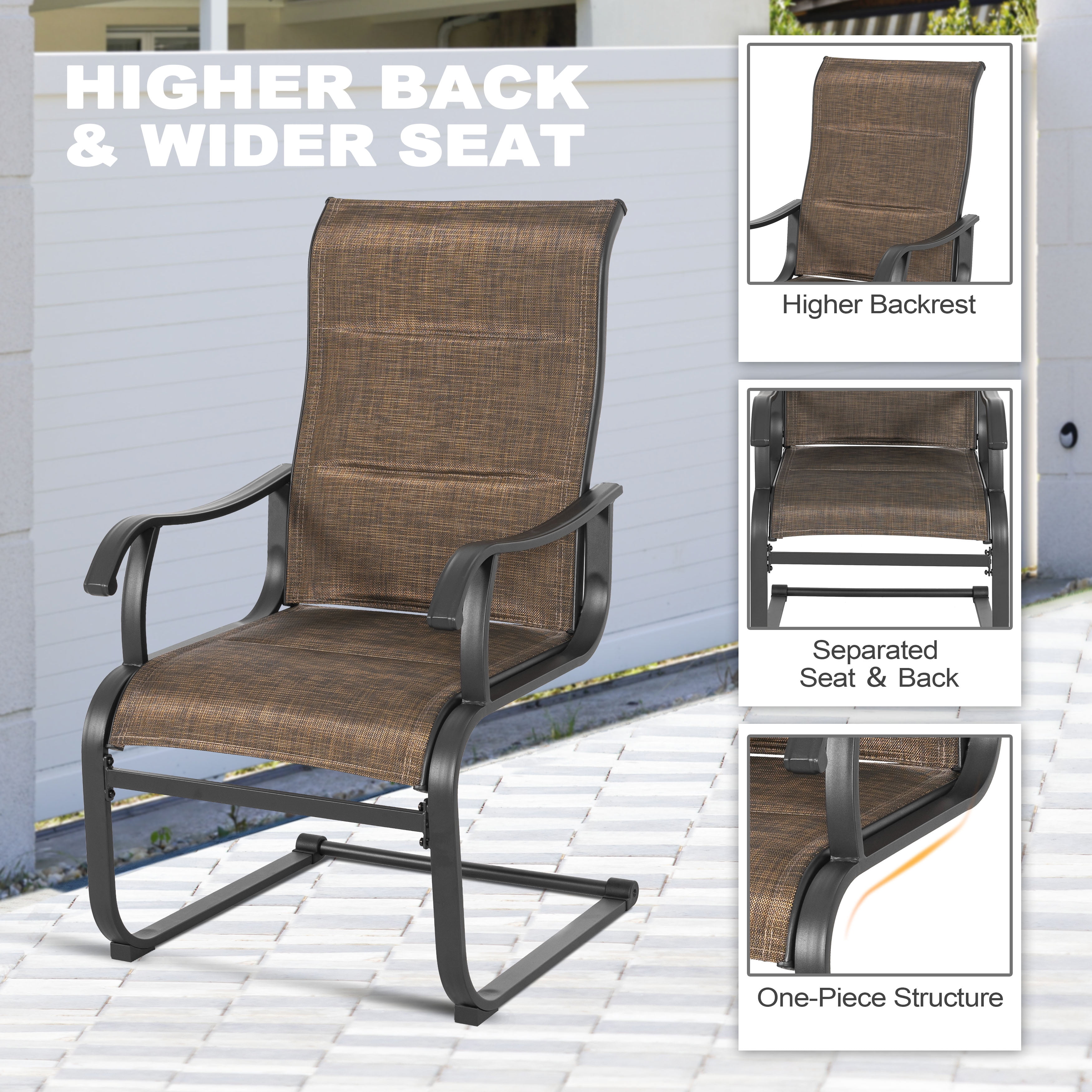 Nuu Garden 5-Piece Outdoor Dining Table Set, 37" Square Metal Table with Umbrella Hole and 4PCS C-Spring Motion Padded Textilene Metal Chairs. All-Weather Patio Outdoor Furniture,  Brown & Black