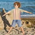 thumbnail image 3 of FORMRS Boys Rash Guard Short Sleeves Swim Shirt Quick Dry UPF 50+ Sun Protection, Sizes 3-12T, Pink and Yellow Striped Pattern, 3 of 6