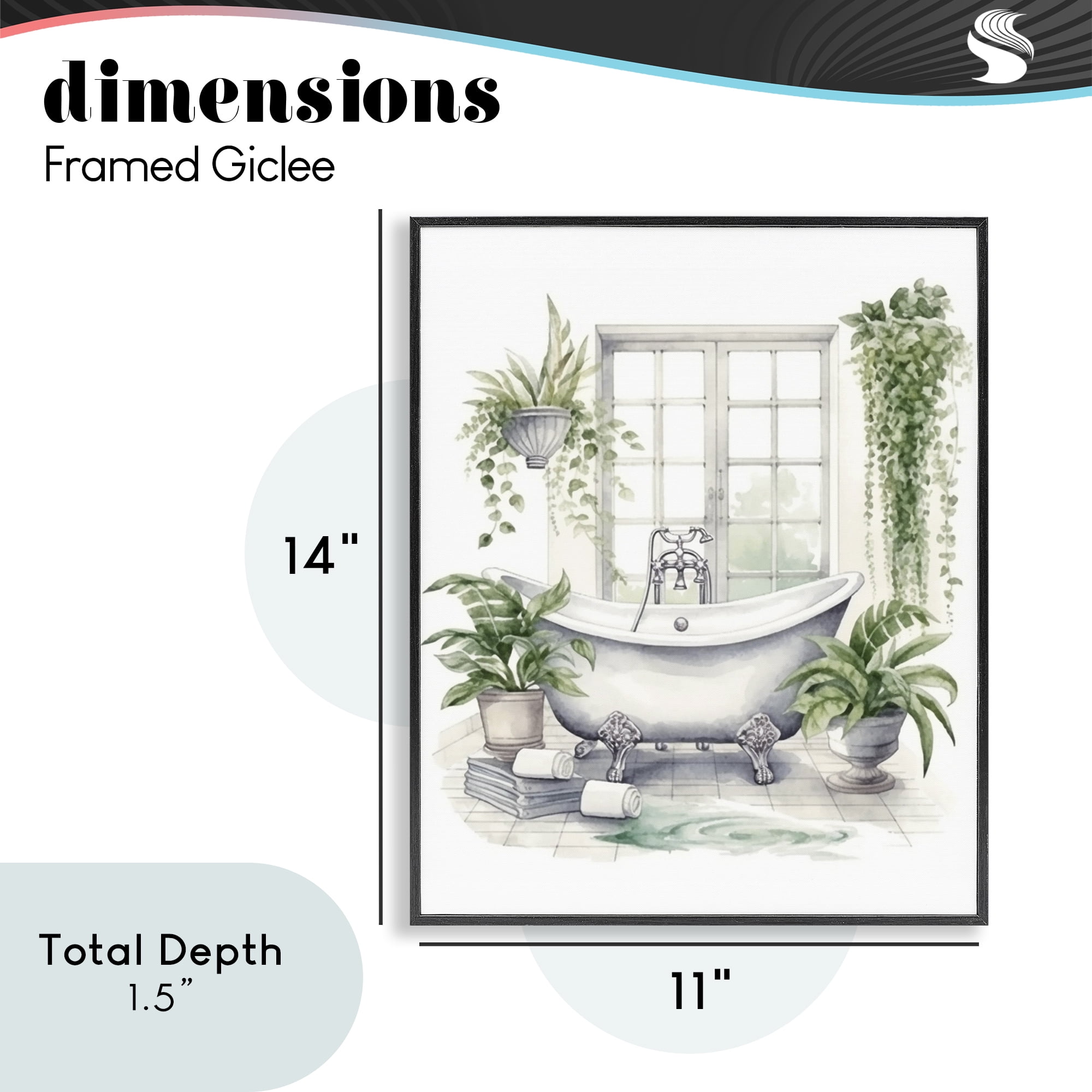 Lush Greenery Bathtub & Window Black Framed Giclee Art, design by Lettered and Lined