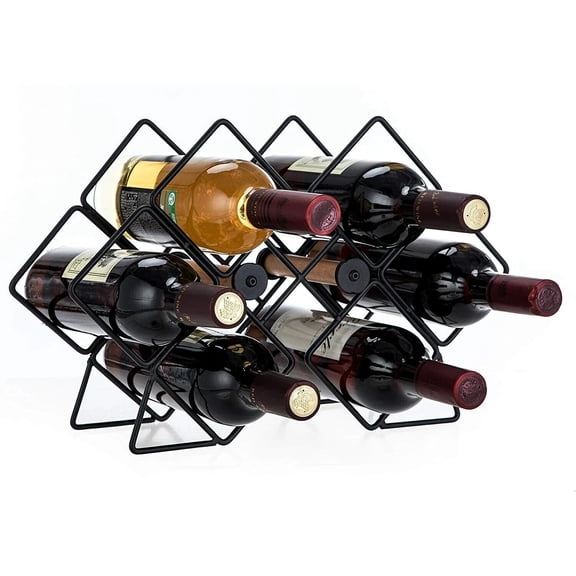 6 Bottle Countertop Wine Rack Holder Modern Hexagon Design - Black