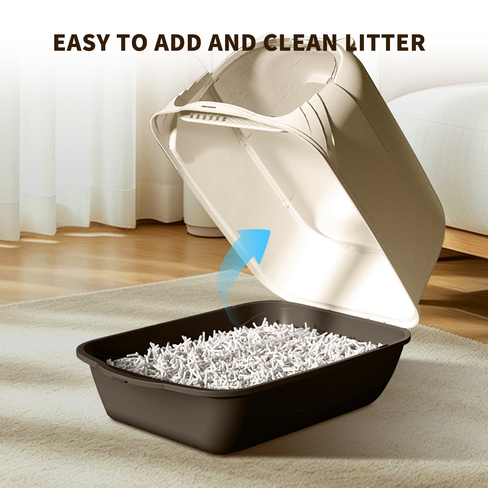Portable Cat Litter Box with Handle, Large Space Design, Fully Enclosed Front Entry & Litter Filter Pedal, Covered Kitty Toilet for Odor Control, Black