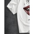 thumbnail image 5 of Women's Oversized White T-Shirt with Eyes and Red Lips Graphic, Loose Fit Casual Tee Top, 5 of 9