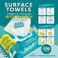 thumbnail image 2 of 3-pack Bleach Surface Wipes, thick and large, disposable, for all-purpose cleaning in bathrooms, kitchens, offices, 300 count soft flow, biodegradable, fresh scent, 2 of 4
