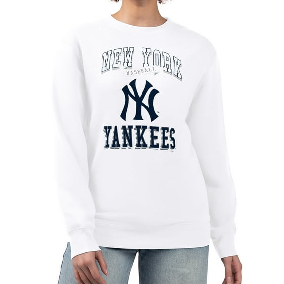 Women's G-III 4Her by Carl Banks White New York Yankees Team Logo Graphic Tri-Blend Fleece Pullover Sweatshirt