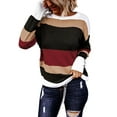 thumbnail image 1 of Asyoly Womens Color Block Knit Sweater Pullover Long Sleeve Crew Neck Drawstring Hem Jumpers Tops, 1 of 6