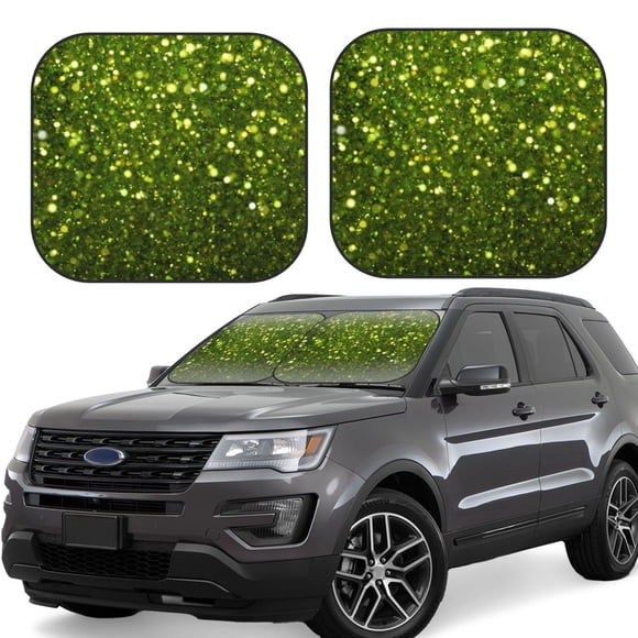 Saiise Green Glitter Sparkle for Foldable Car Sun Shades (2-Pack) Offer Sun Protection with an Easy-fold Design for Convenient Windshield Shading-Large