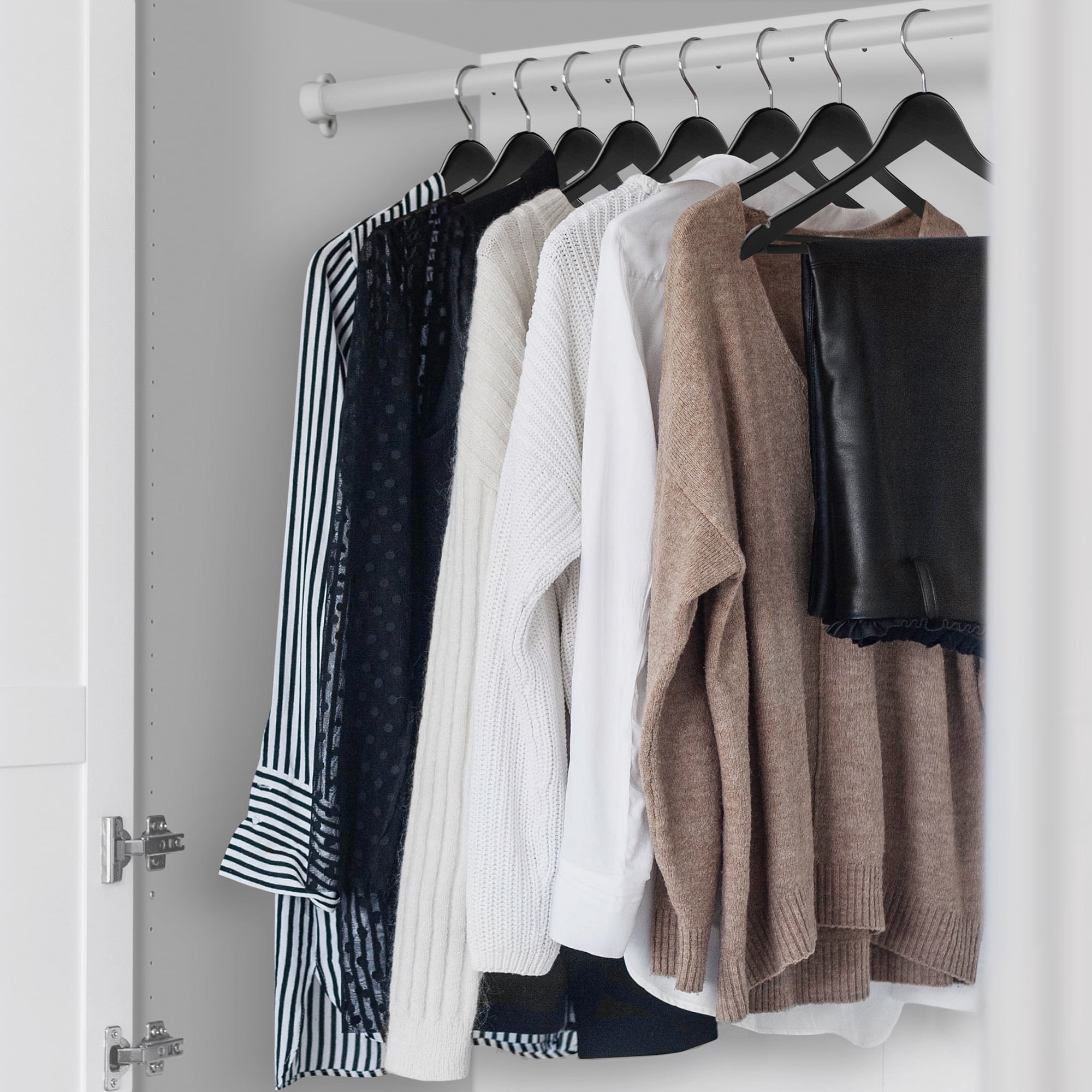 Casafield 20 Wooden Suit Hangers, Black - Non-Slip Pant Bar & Swivel Hook