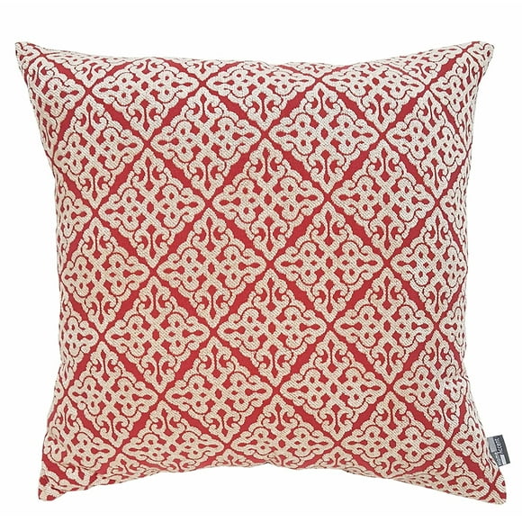 Coussin Décoratif en Chenille à Motif Diamant Rouge - Rempli d'Alternative Duvet