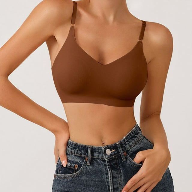 Soutiens-gorge Sans Fil pour Femmes, Confort Légèrement Doublé Sans Fil, Marron P-TG