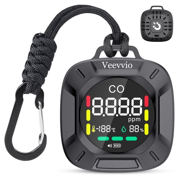 Veevvio Handheld 3-in-1 Carbon Monoxide Detector, Temperature & Humidity Monitor – Portable Electrochemical Sensor Alarm for Home, Travel, Car, Apartment – Air Quality Tester