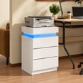 thumbnail image 4 of GALAXHERO Nightstand Set of 2 with Charging Station, LED Bedside Table with 3 Storage Drawers, Sliding Top, Hidden Space, Modern End Table for Bedroom, Living Room, White, 4 of 11