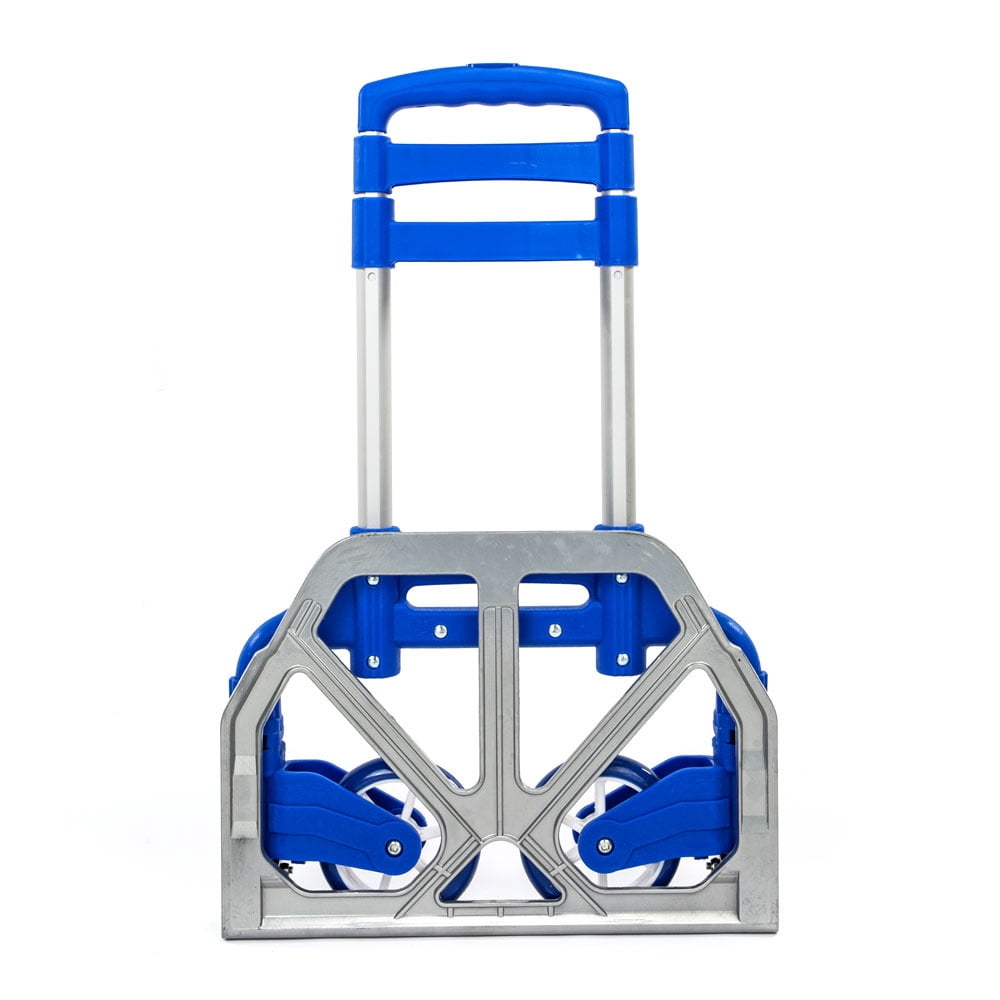 Tcbosik Folding Aluminum Push Truck, Collapsible Cart for Travel, Moving and Office Use, 165lbs Capacity, Blue