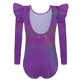 thumbnail image 4 of Arshiner Ruffle Long Sleeve Leotard for Girls Ballet Leotards Low Back Gymnastic Dance Outfits for Toddler,6-7Y,Purple, 4 of 8